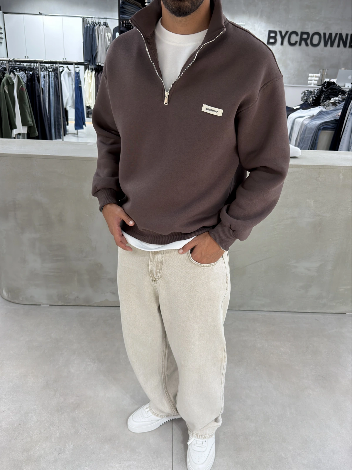 Kahve Barstudio Yarım Fermuar Sweat