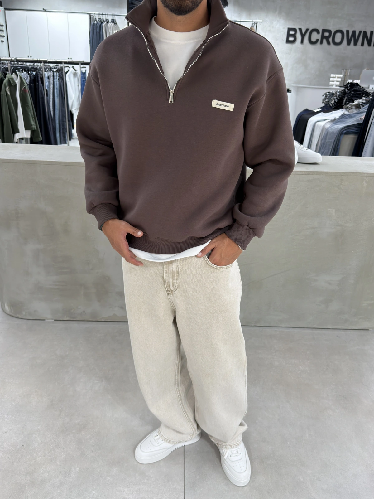 Kahve Barstudio Yarım Fermuar Sweat