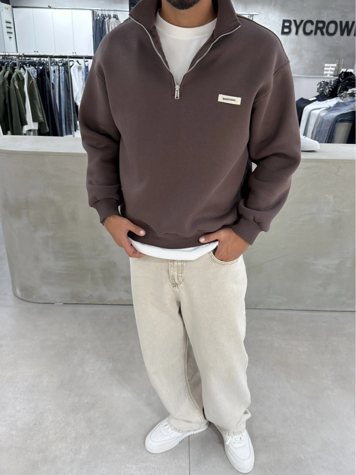 Kahve Barstudio Yarım Fermuar Sweat
