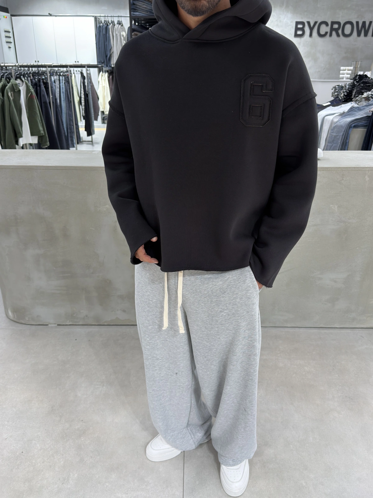 Siyah 6 Baskı Scuba Kumaş Oversize Sweat
