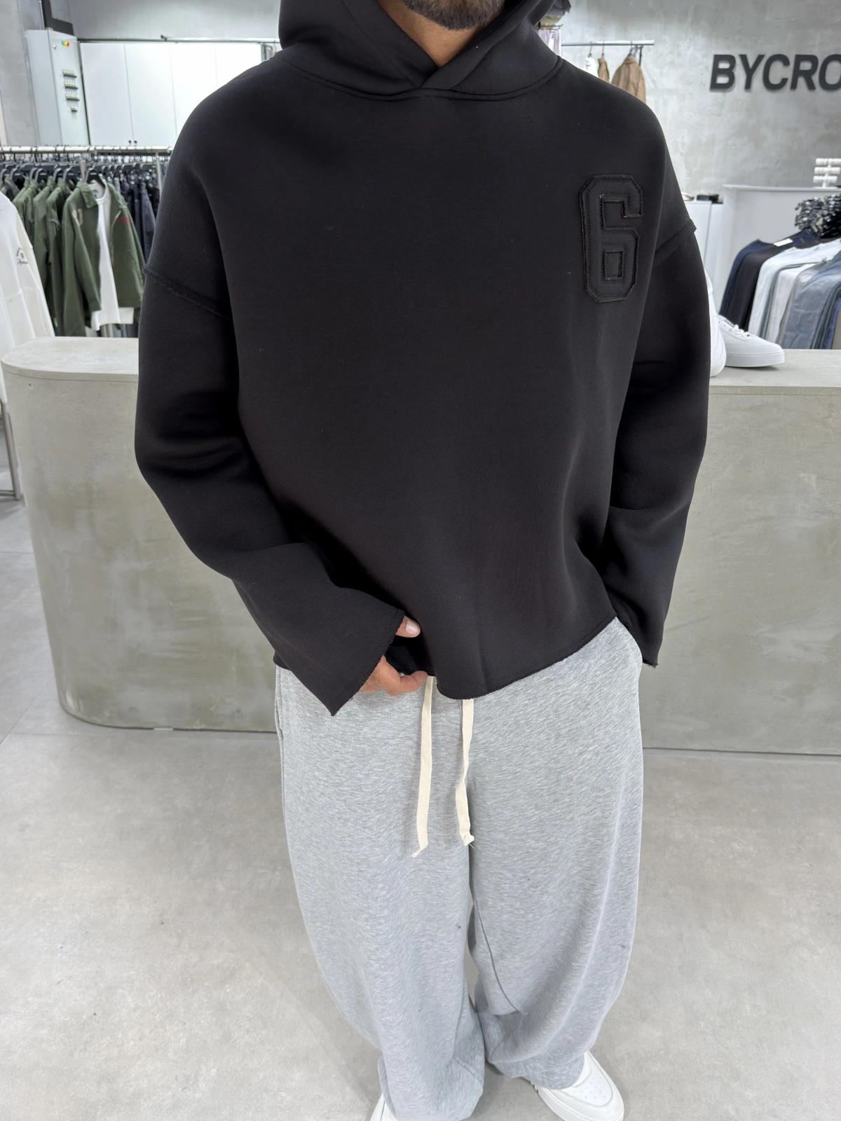 Siyah 6 Baskı Scuba Kumaş Oversize Sweat