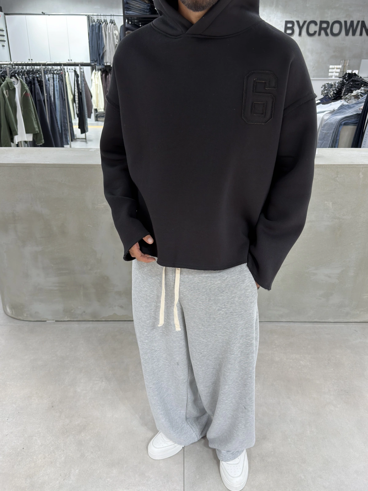 Siyah 6 Baskı Scuba Kumaş Oversize Sweat