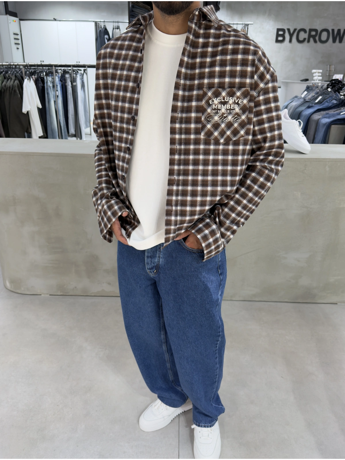 Kahve Exclusıve Ekose Oversize Gömlek