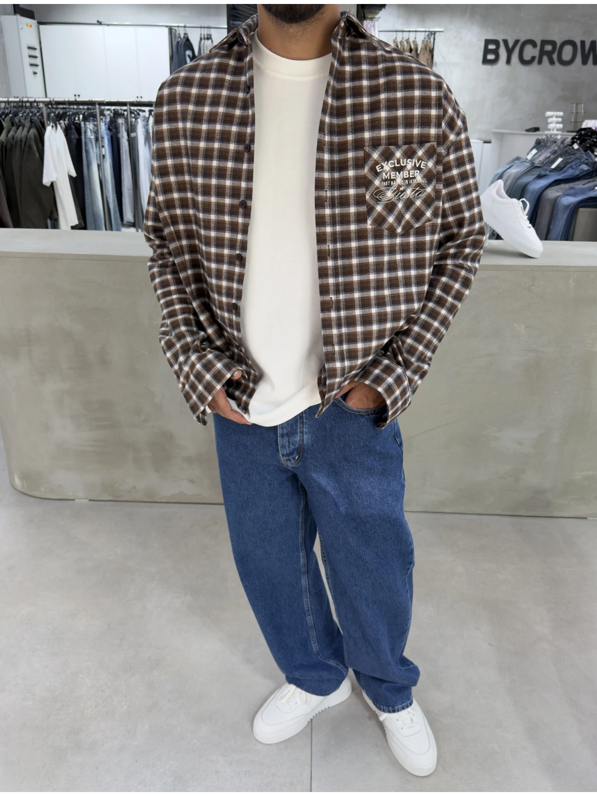 Kahve Exclusıve Ekose Oversize Gömlek