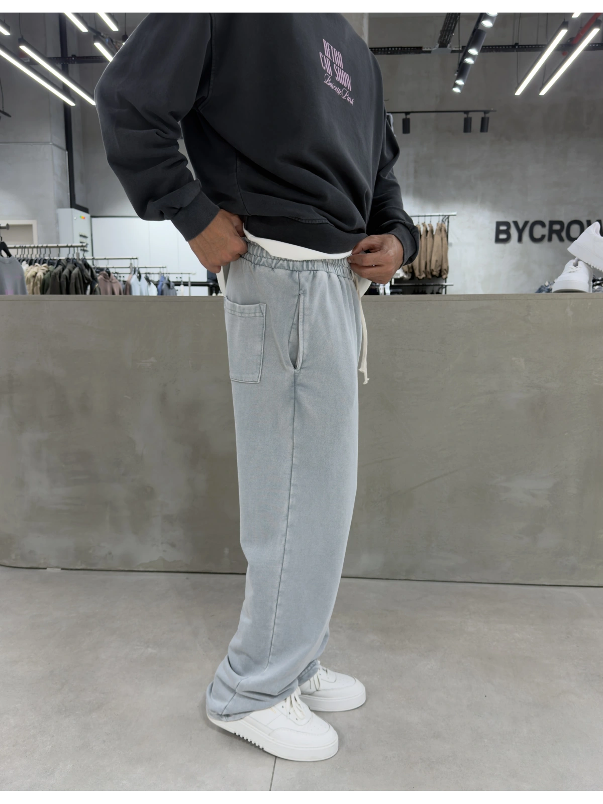 Gri Premium Yıkamalı Baggy Eşofman