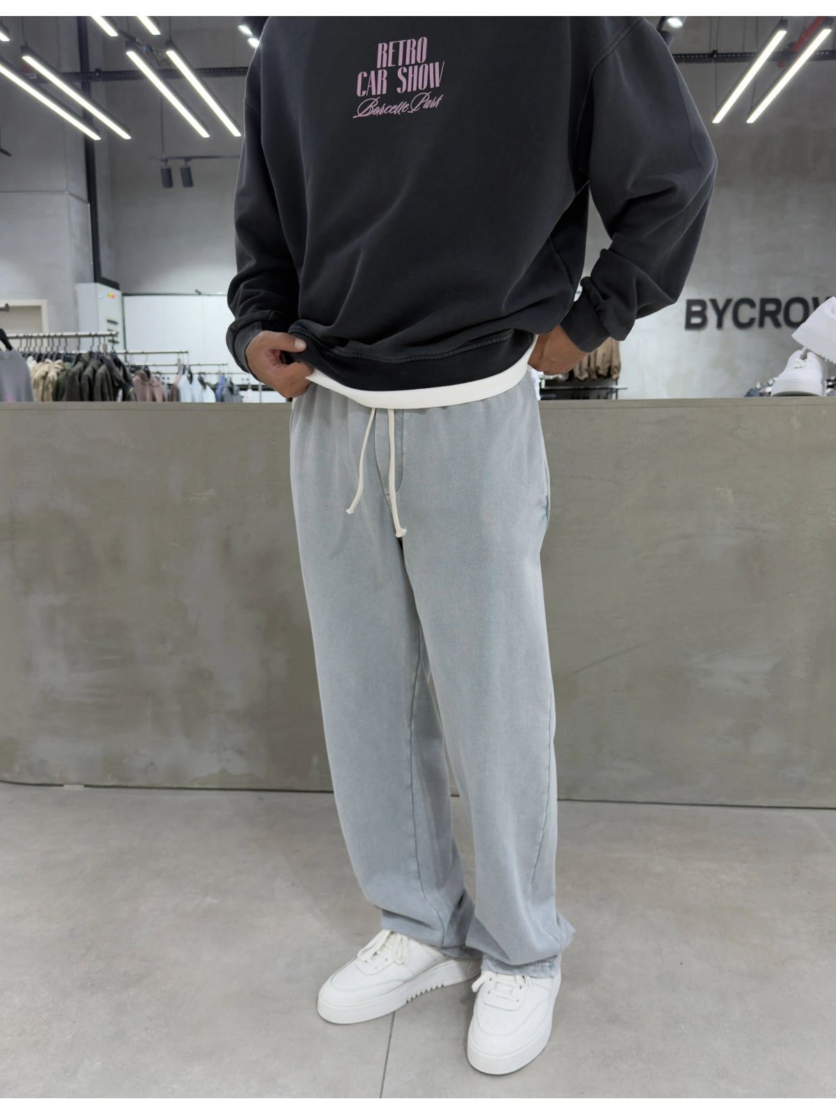 Gri Premium Yıkamalı Baggy Eşofman
