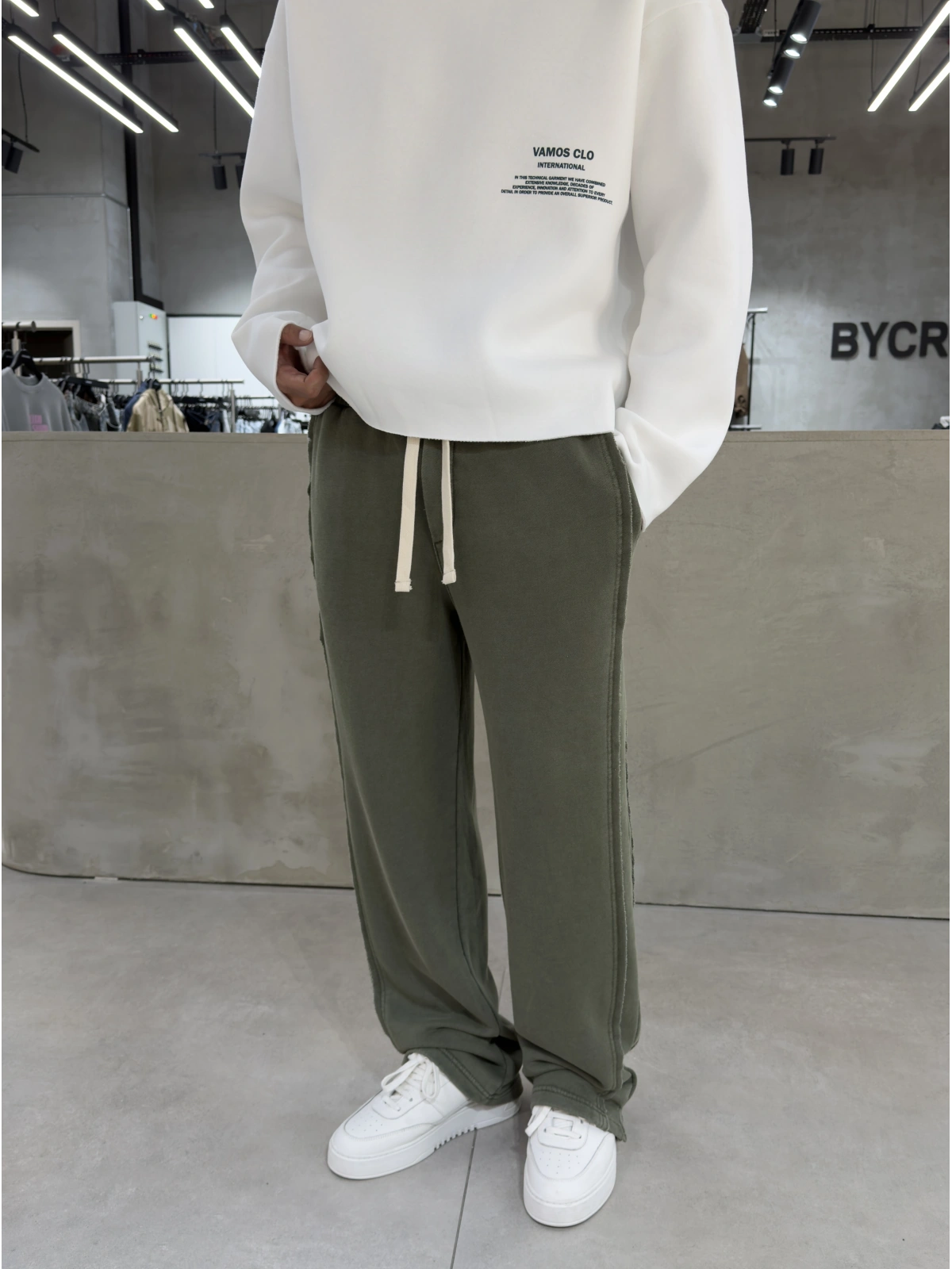 Haki Yıkamalı Yan Şerit Baggy Eşofman