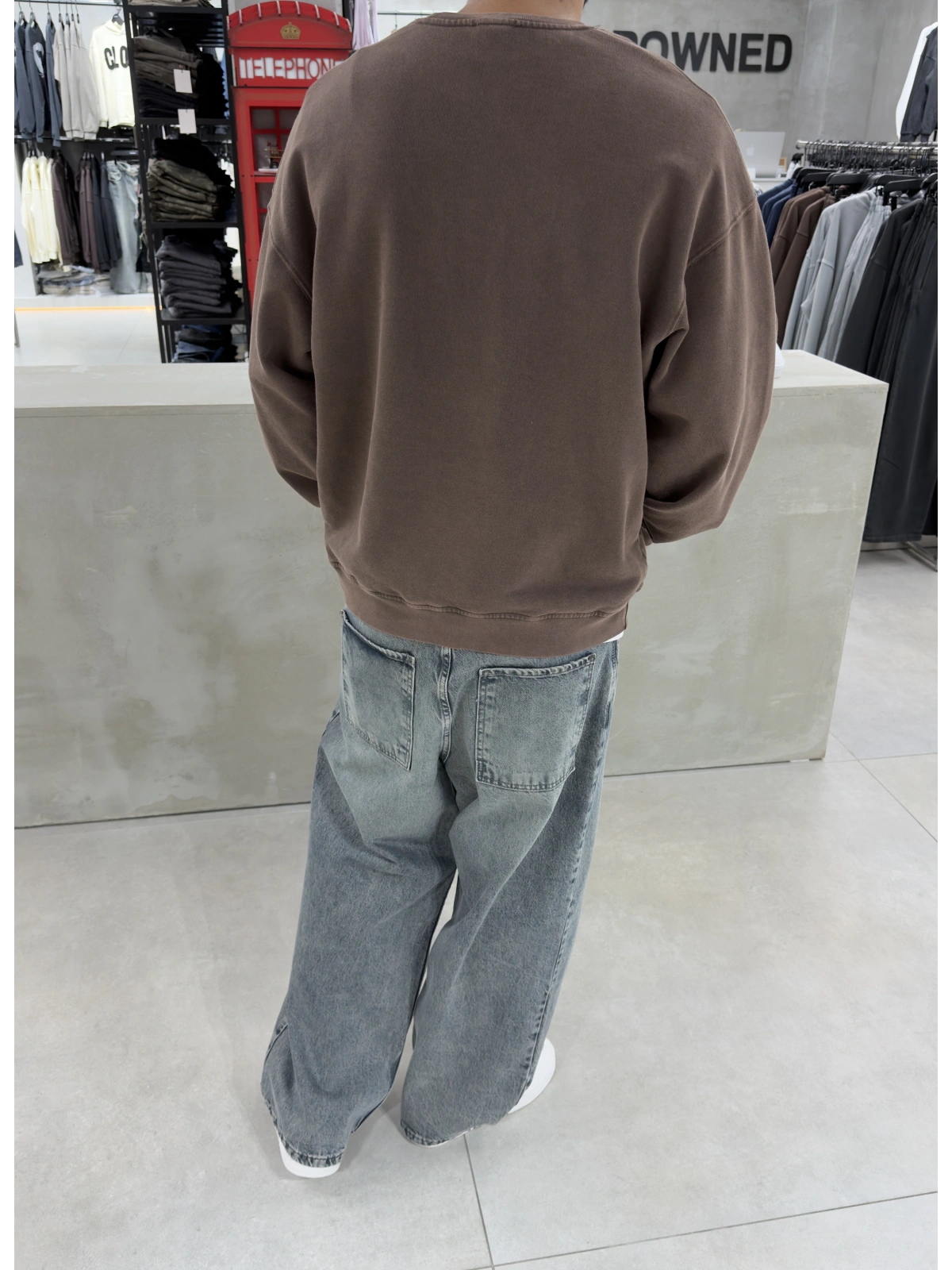 Kahve Yıkamalı Bisiklet Yaka Oversize Sweatshirt