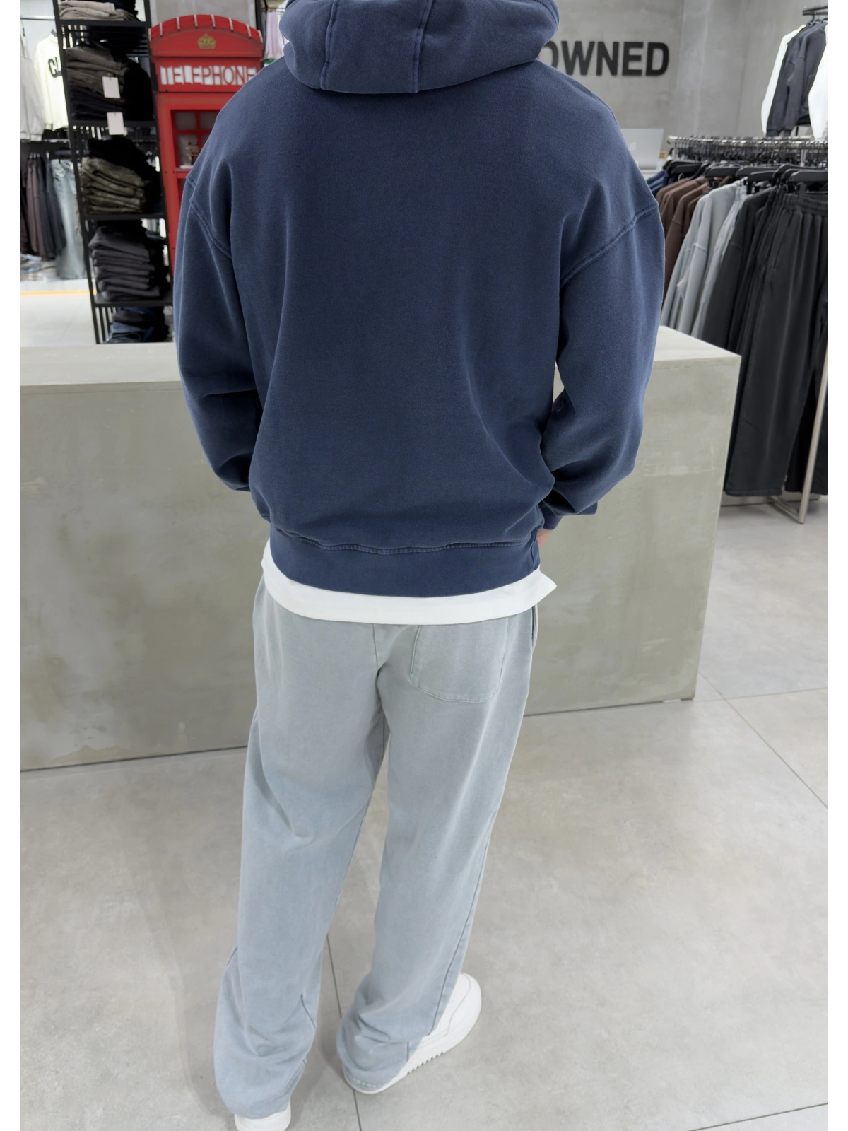 Lacivert Yıkamalı Oversize Kapüşonlu Sweatshirt