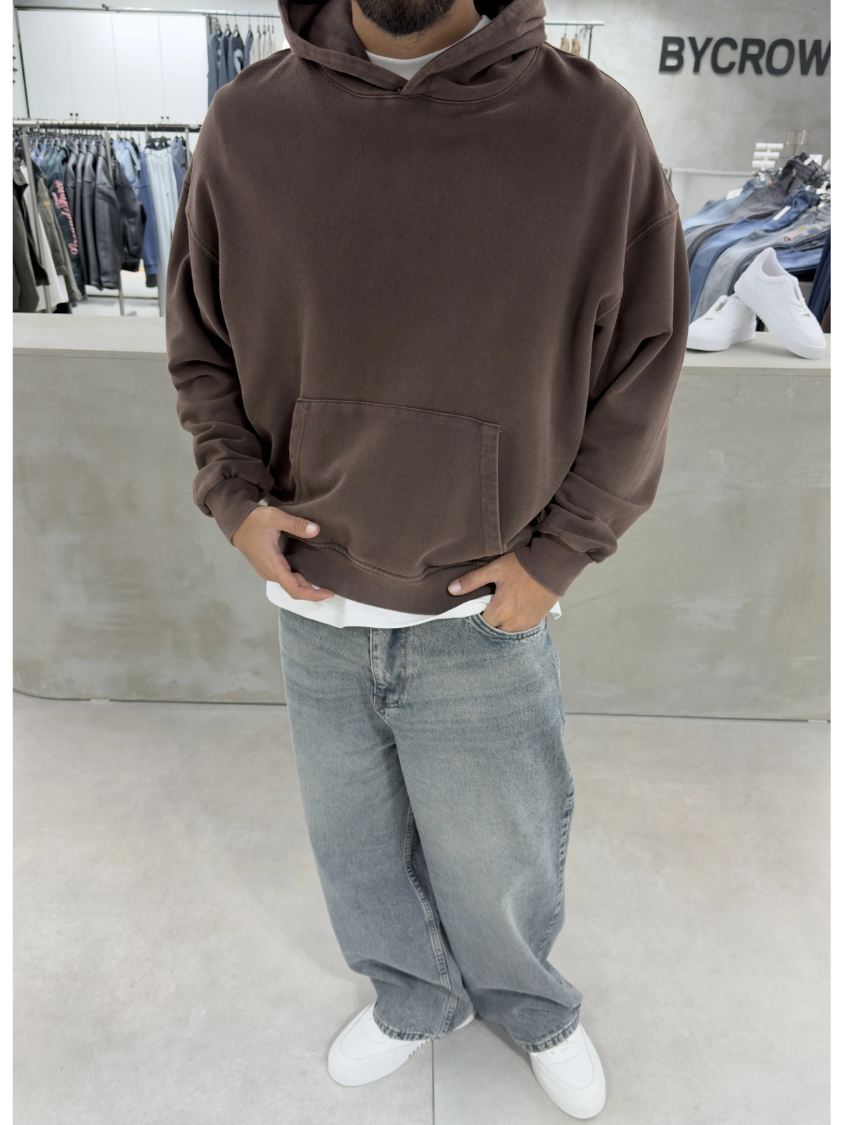 Kahve Yıkamalı Oversize Kapüşonlu Sweatshirt