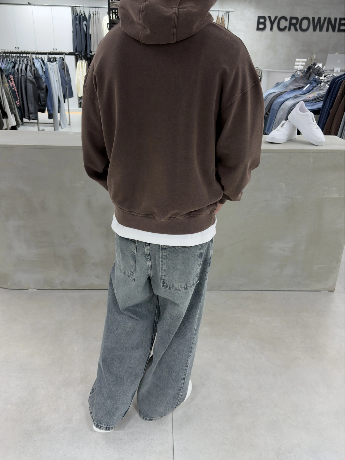 Kahve Yıkamalı Oversize Kapüşonlu Sweatshirt