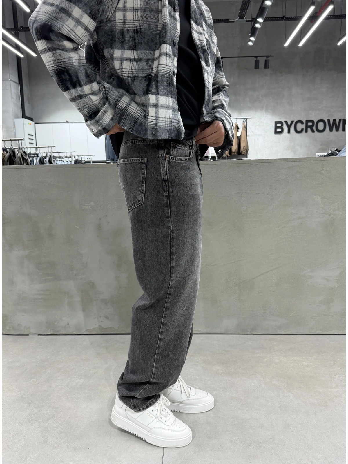 Antrasit Yıkamalı Relax Baggy Jean