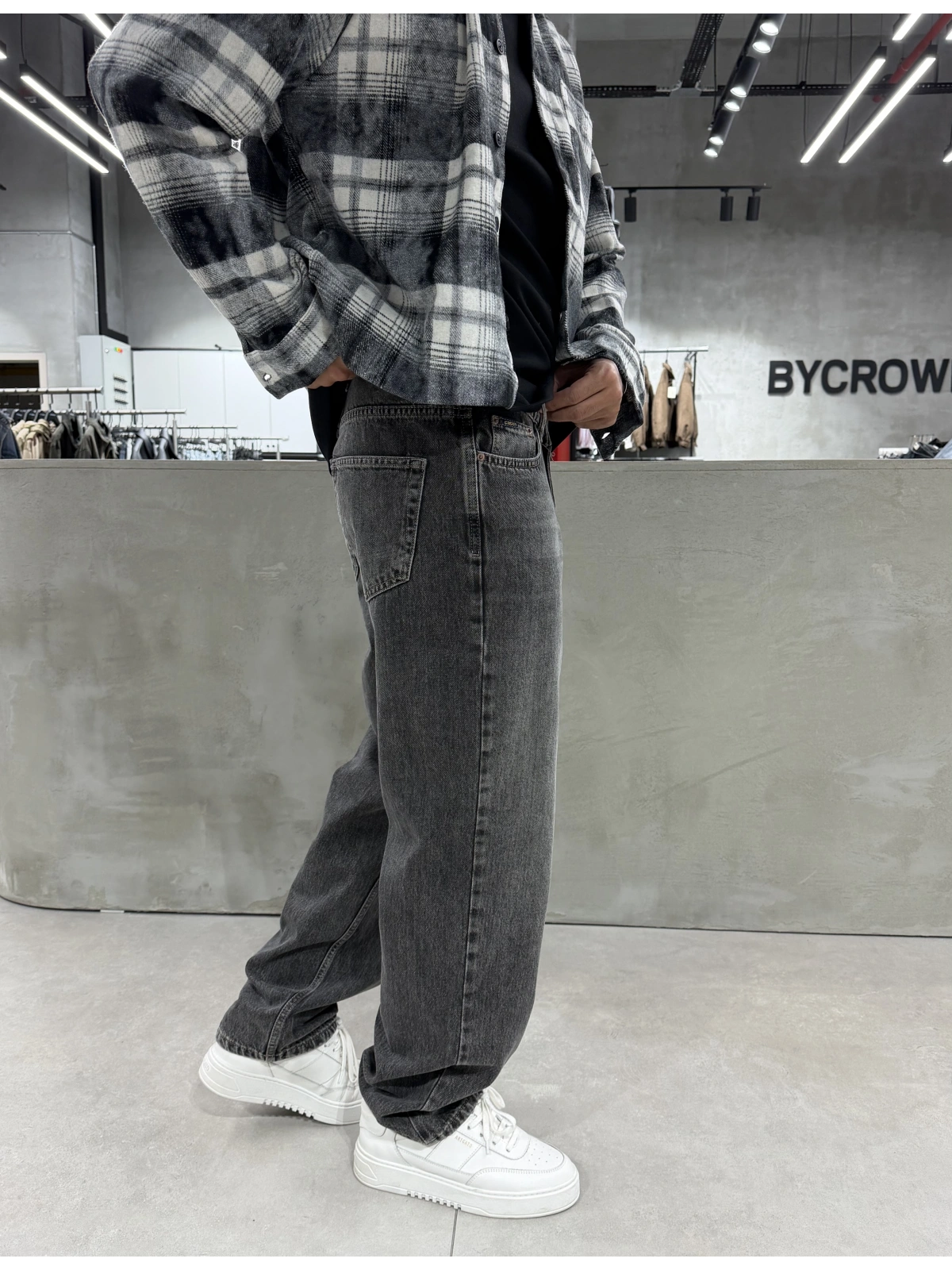 Antrasit Yıkamalı Relax Baggy Jean