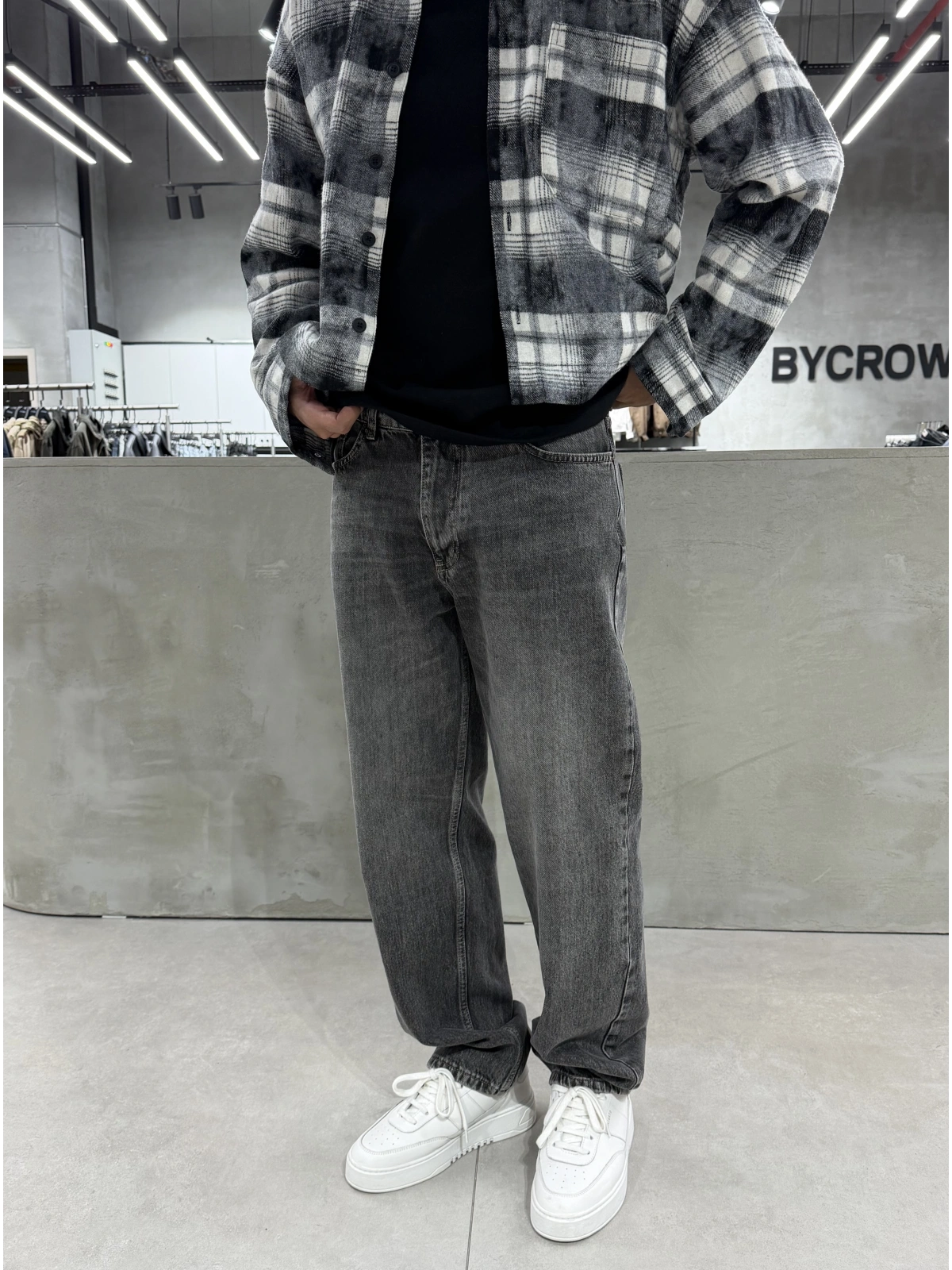 Antrasit Yıkamalı Relax Baggy Jean