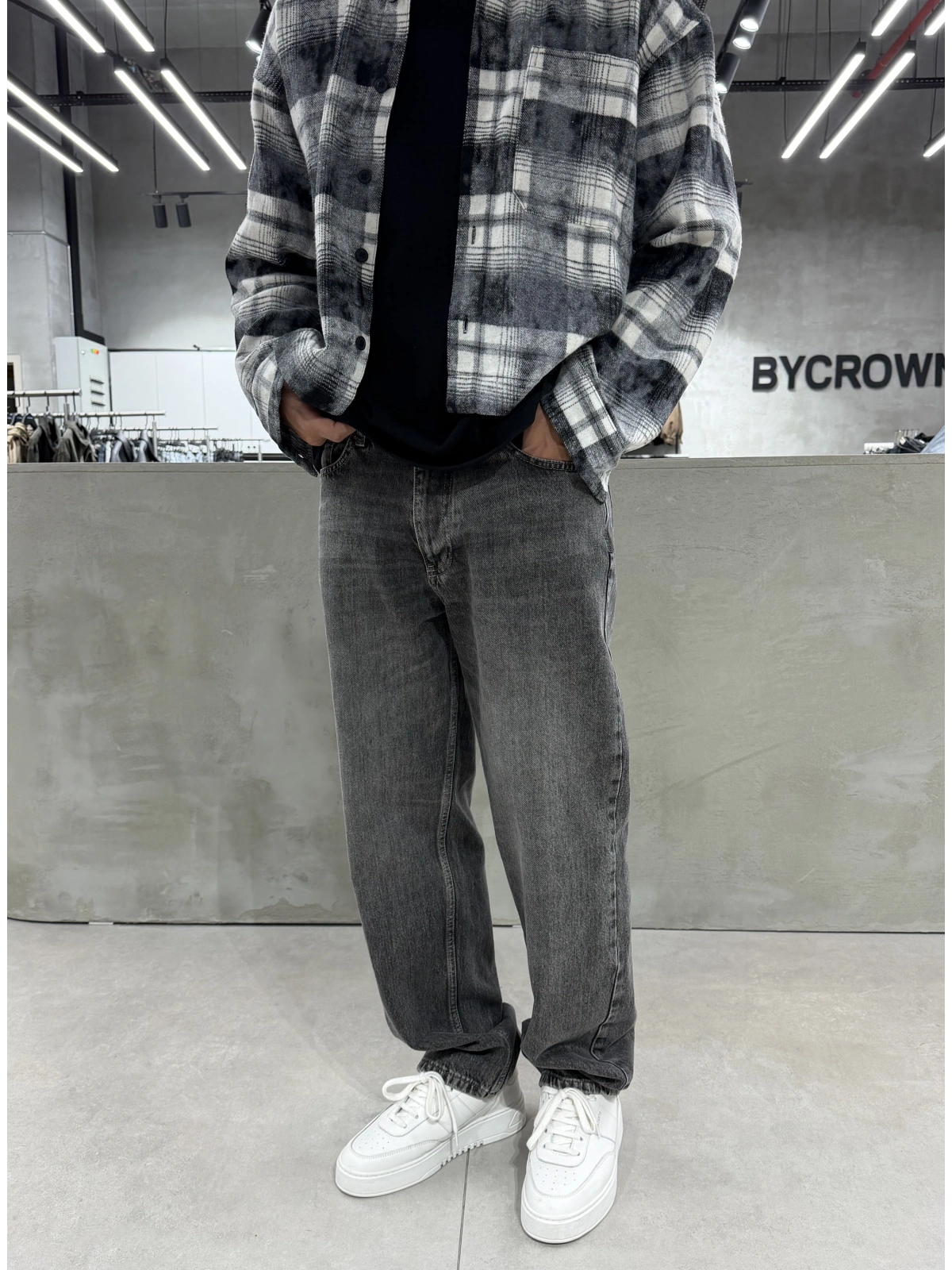 Antrasit Yıkamalı Relax Baggy Jean