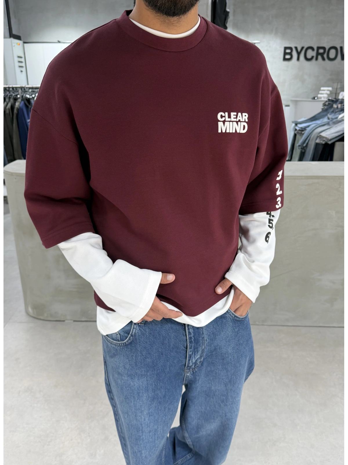 Bordo Mind 6 Baskı Oversize Sweat