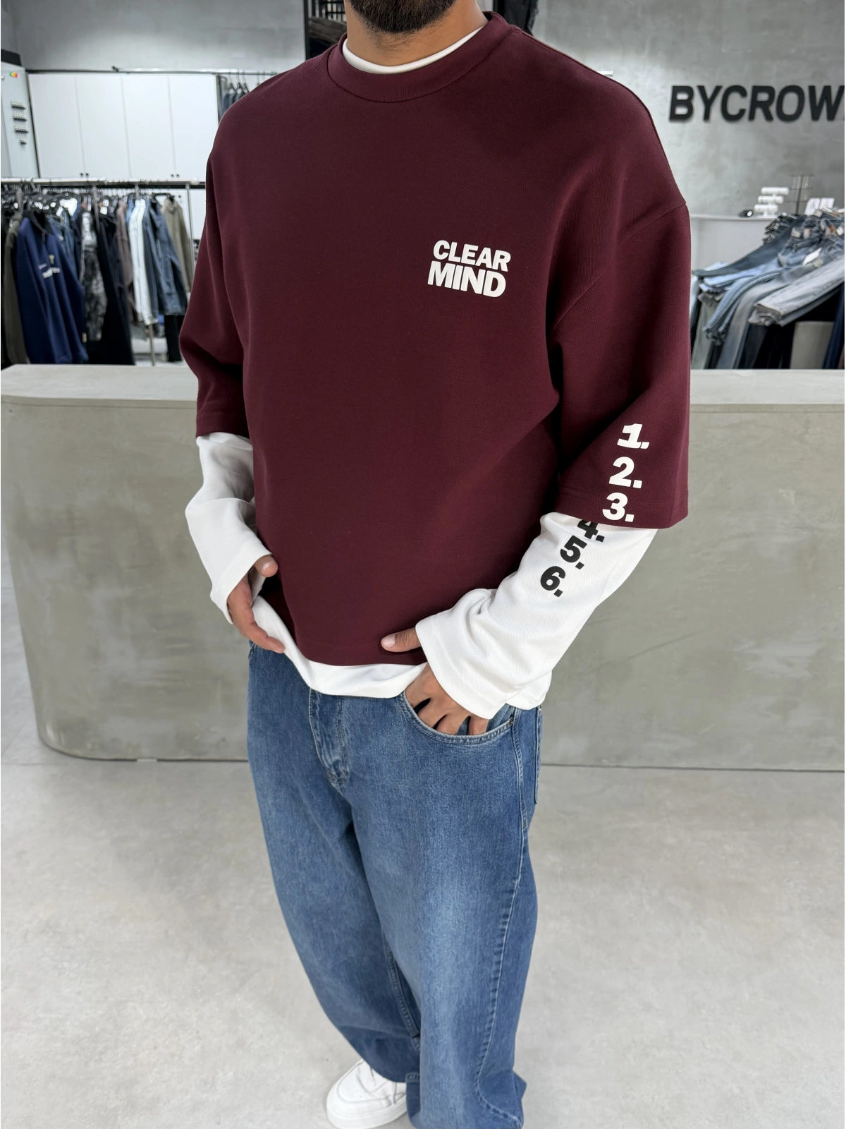 Bordo Mind 6 Baskı Oversize Sweat