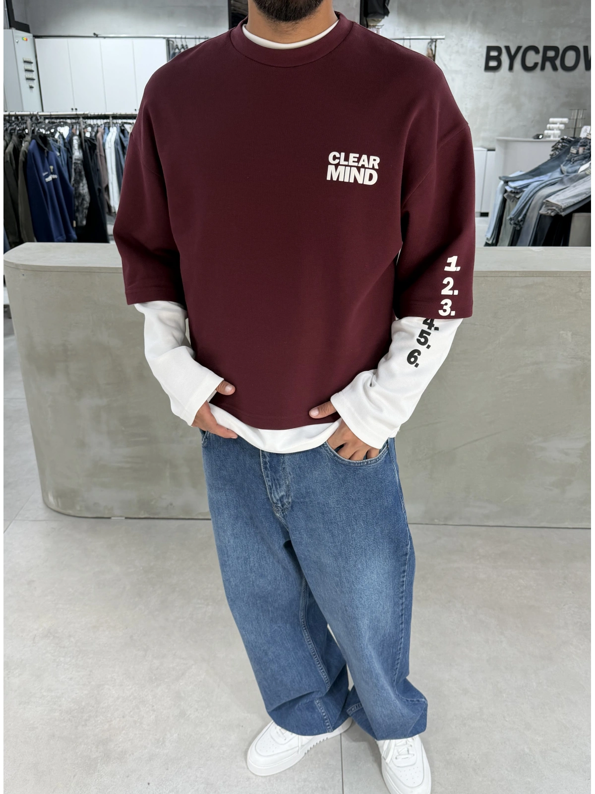 Bordo Mind 6 Baskı Oversize Sweat