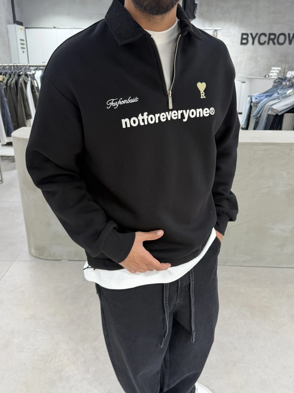 Siyah Golf Oversize Yarım Fermuar Sweat