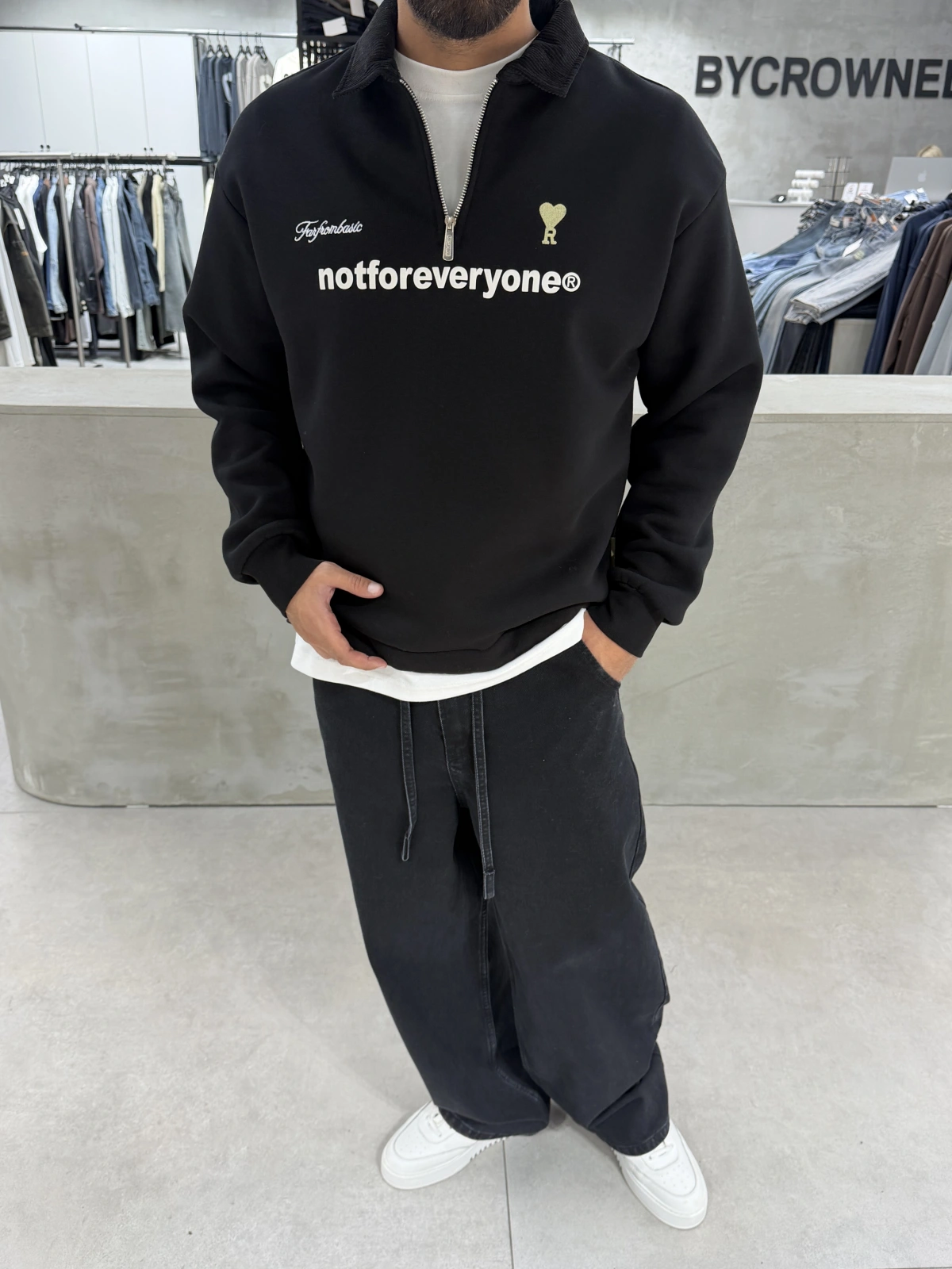 Siyah Golf Oversize Yarım Fermuar Sweat