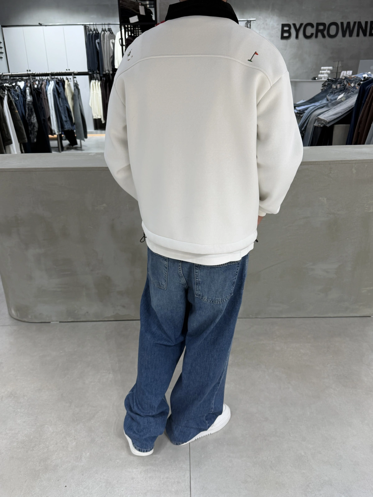 Beyaz Golf Oversize Yarım Fermuar Sweat