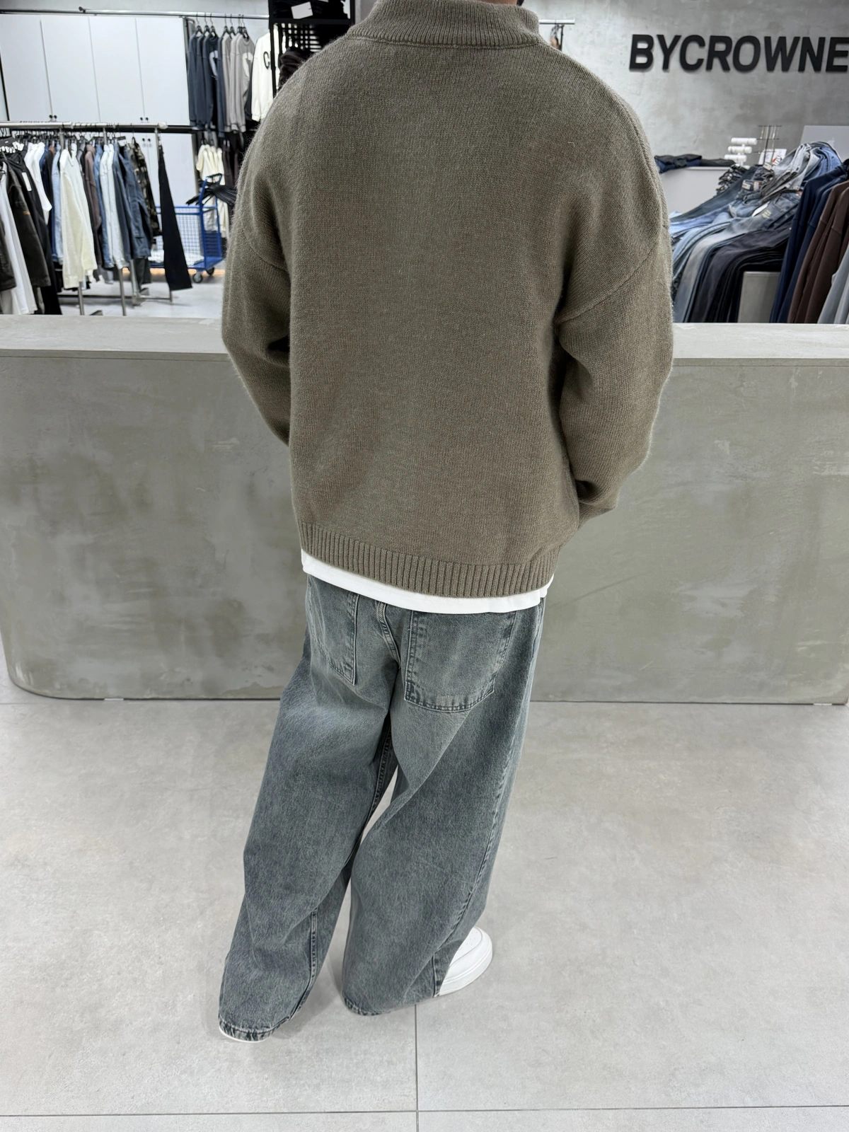 Kahve Premium Yarım Fermuar Oversize Kazak
