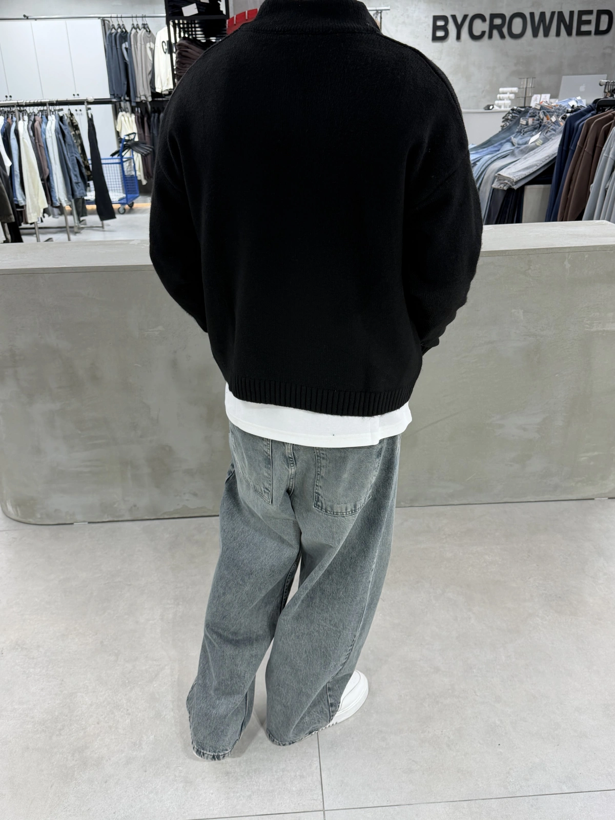 Siyah Premium Yarım Fermuar Oversize Kazak