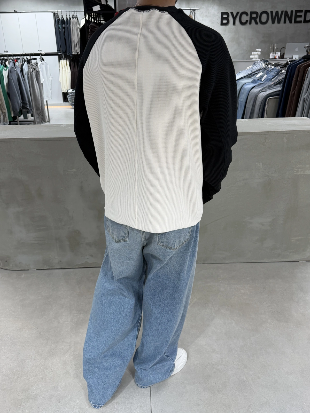 Siyah Gofre Kumaş Oversize Sweat
