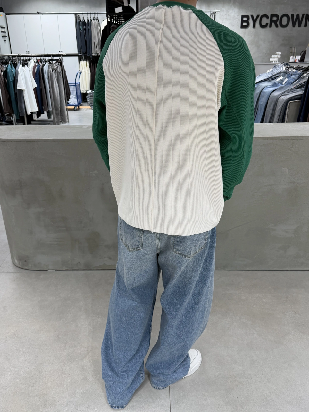 Yeşil Gofre Kumaş Oversize Sweat