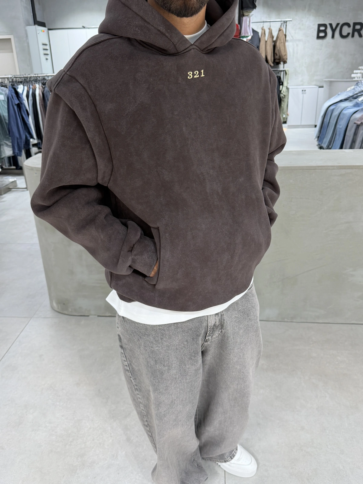 321 Kahve Yıkamalı Oversize Sweatshirt
