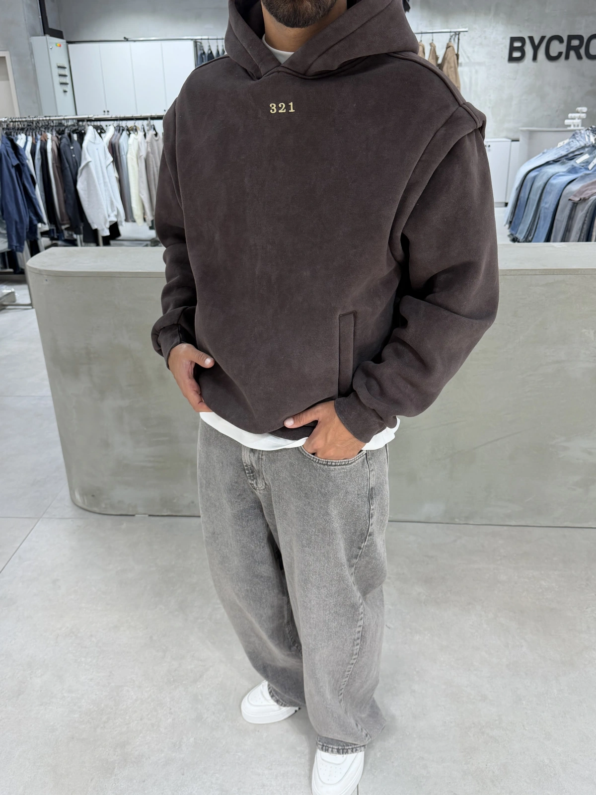 321 Kahve Yıkamalı Oversize Sweatshirt