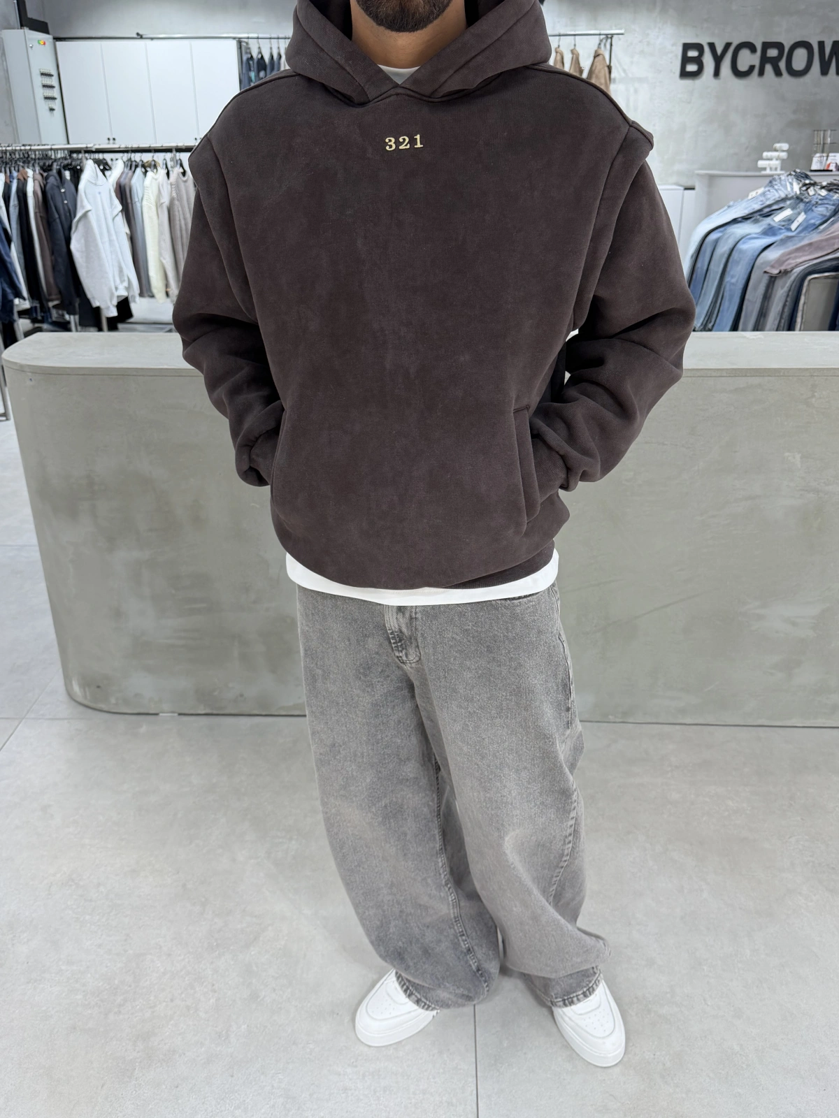 321 Kahve Yıkamalı Oversize Sweatshirt