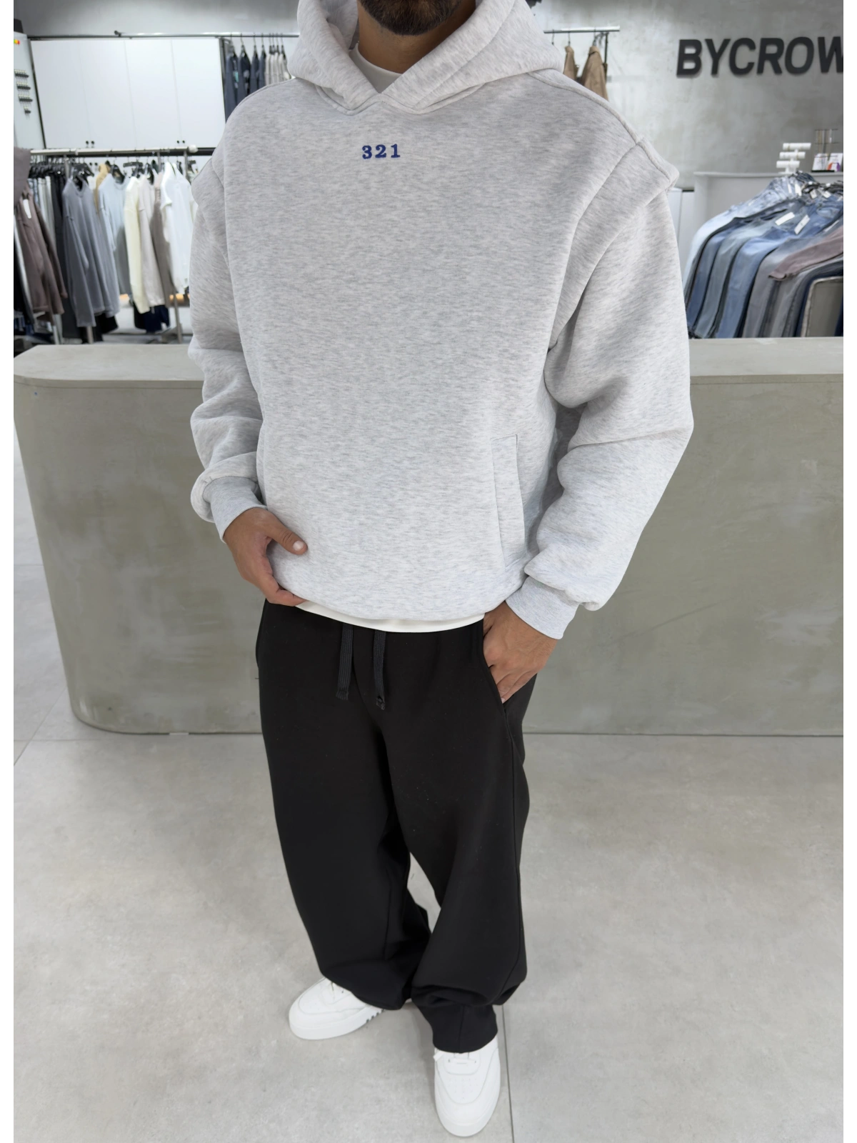 321 Gri Yıkamalı Oversize Sweatshirt