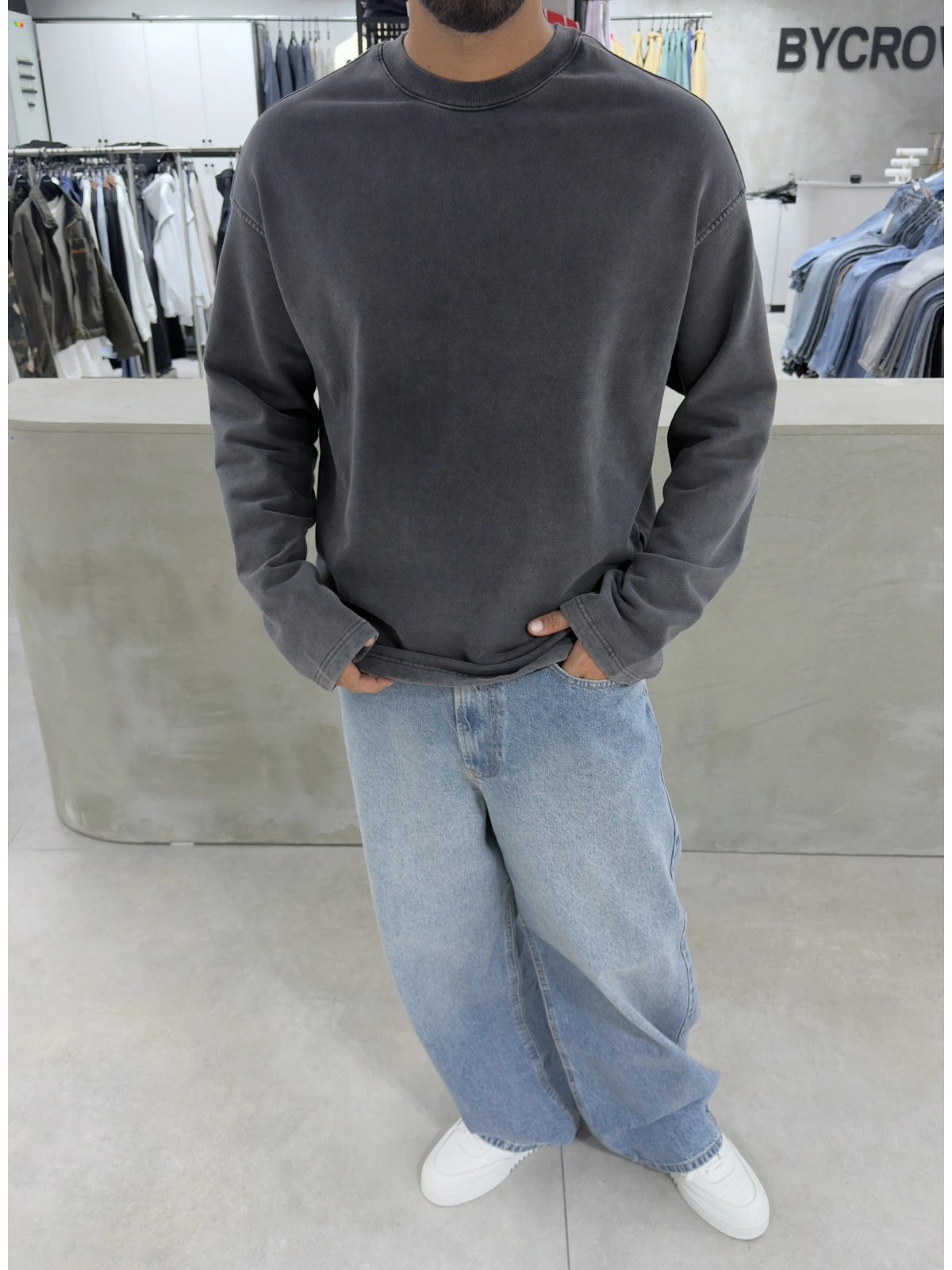 Antrasit Premium Yıkamalı Sweat