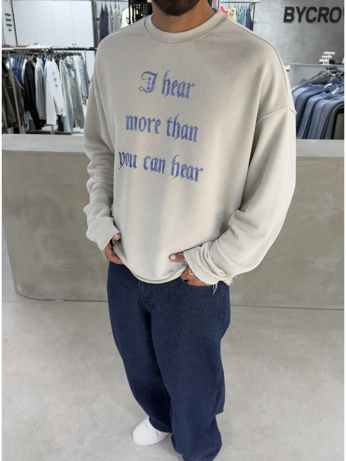 Ice Gri Yıkamalı Hear Oversize Sweatshirt