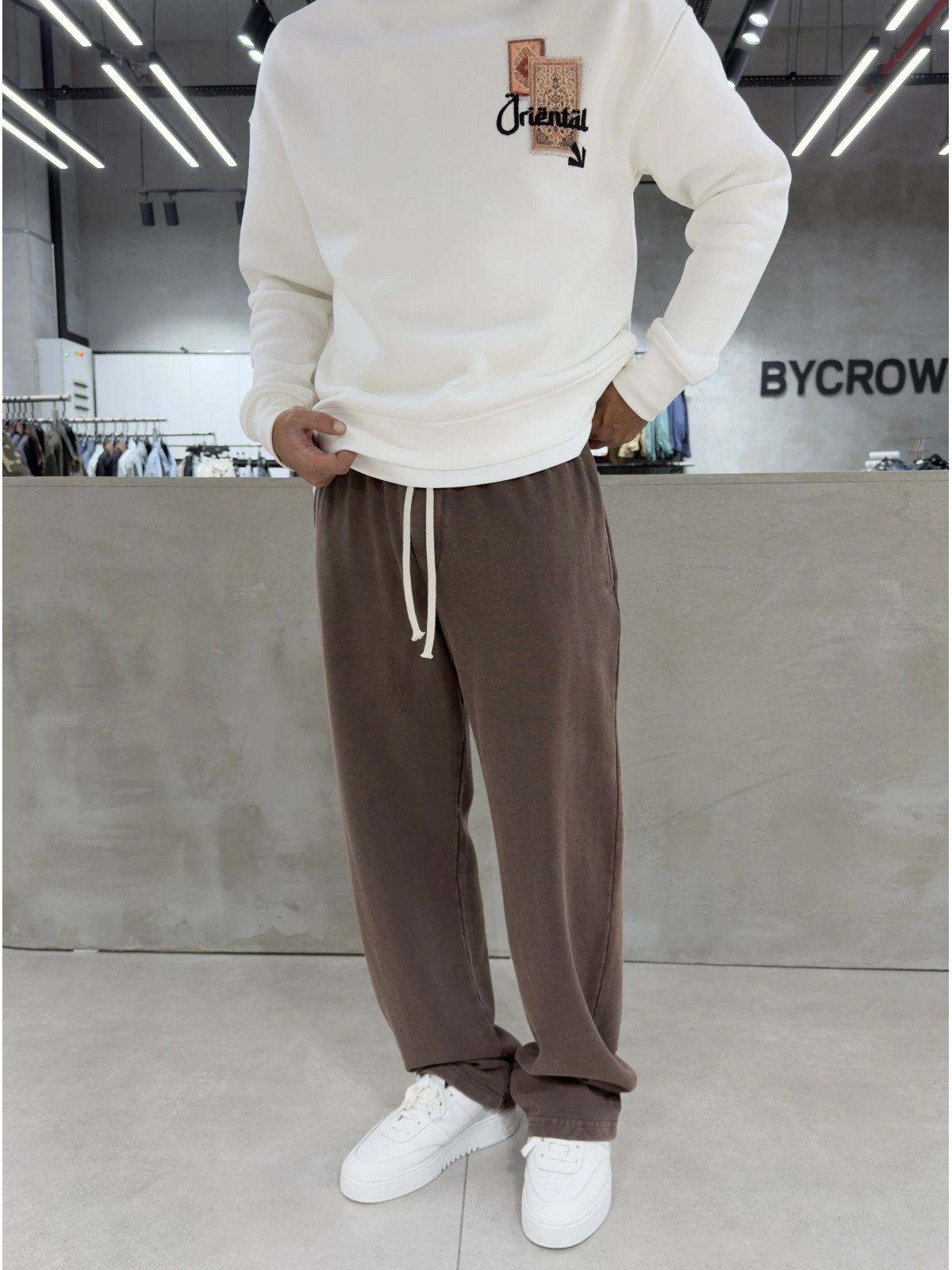 Kahve Premium Yıkamalı Baggy Eşofman
