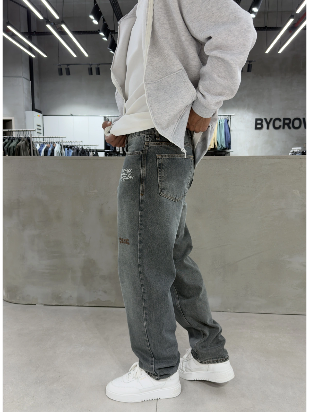 Füme Vintage Cebi Nakış Baggy Jean