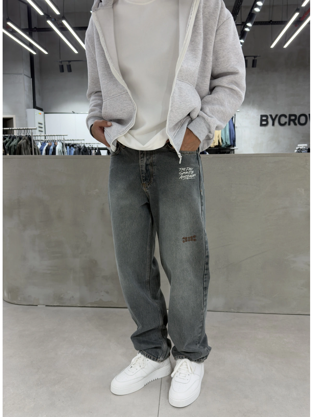 Füme Vintage Cebi Nakış Baggy Jean
