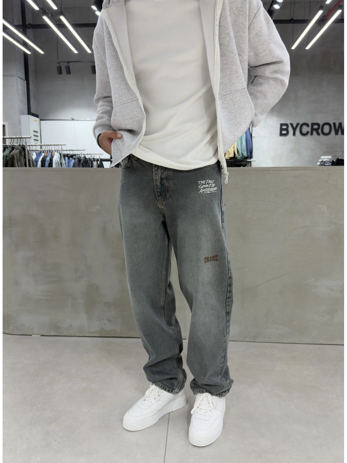 Füme Vintage Cebi Nakış Baggy Jean