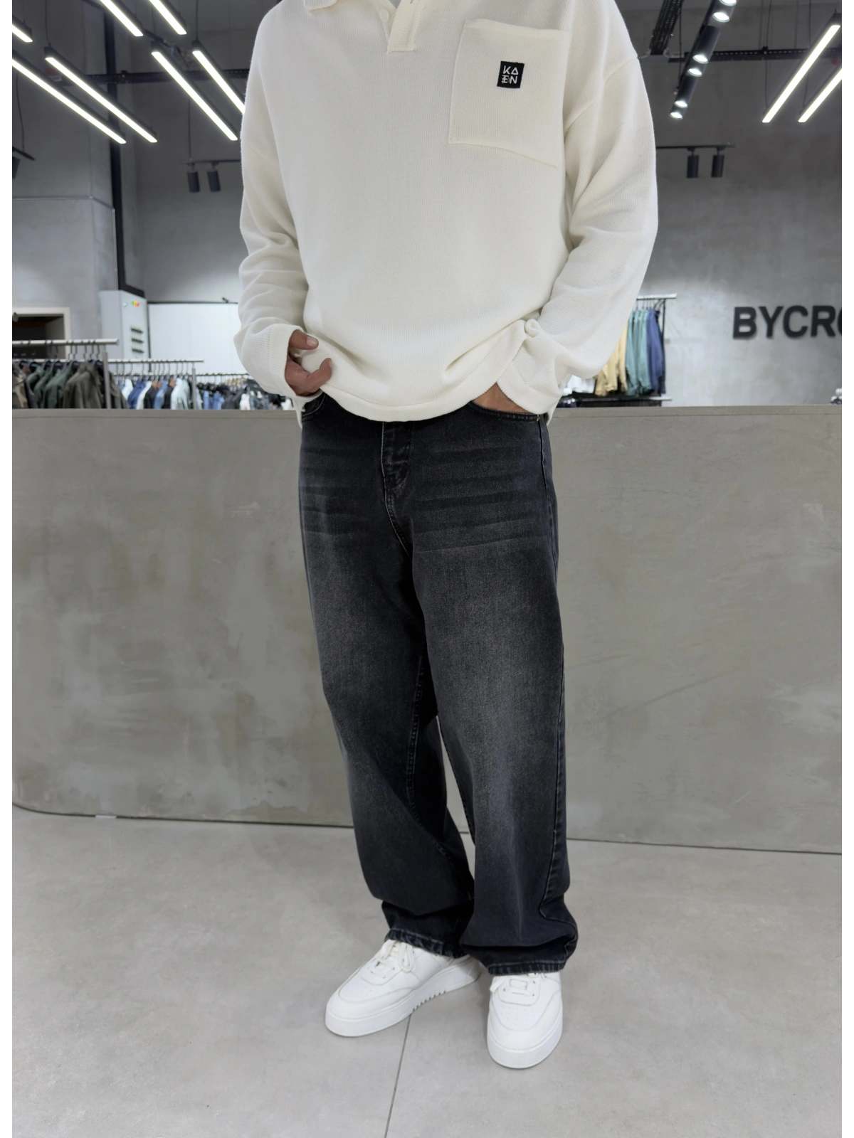 Siyah Yıkamalı Ankle Loose Baggy Jean