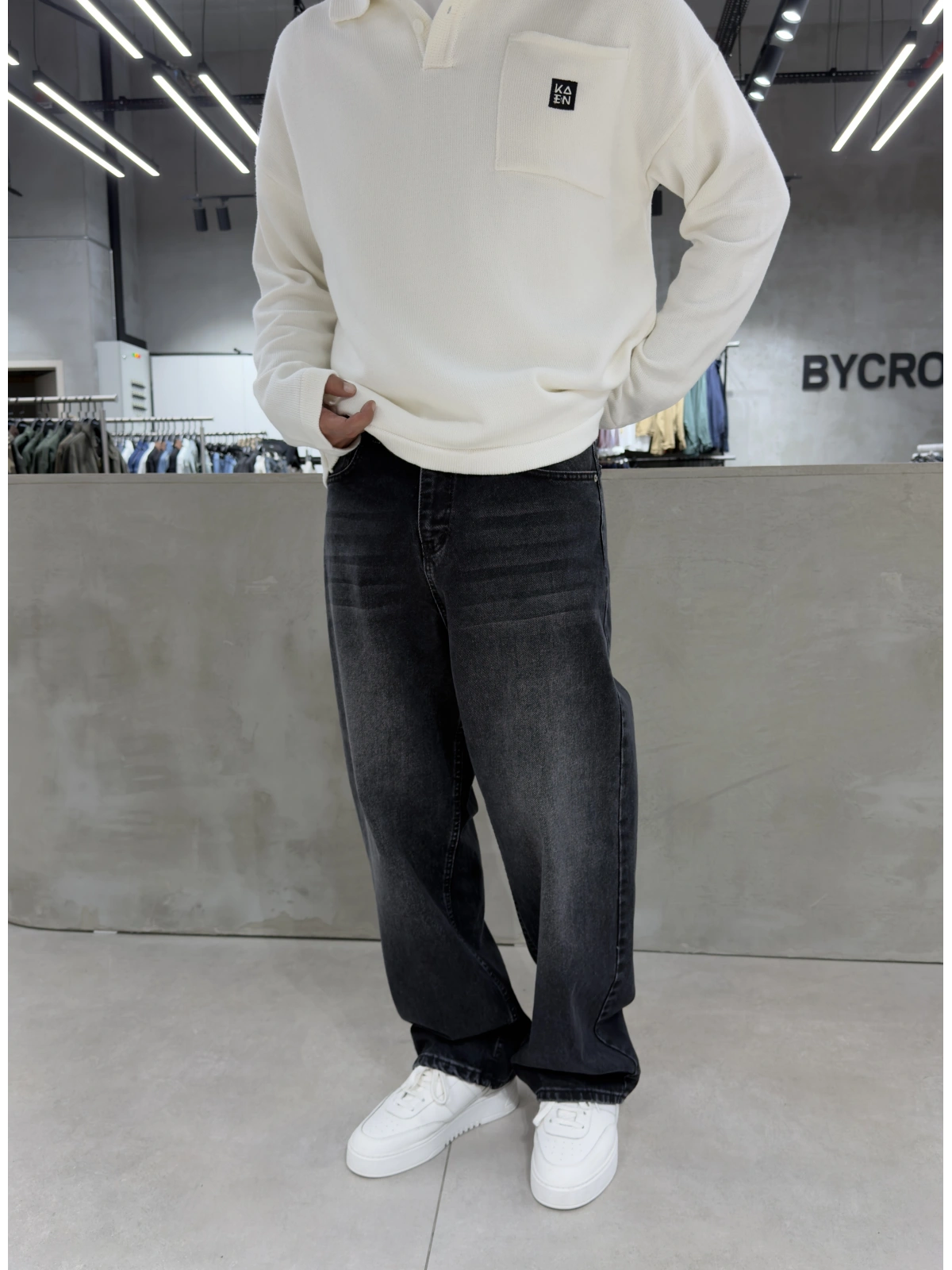 Siyah Yıkamalı Ankle Loose Baggy Jean
