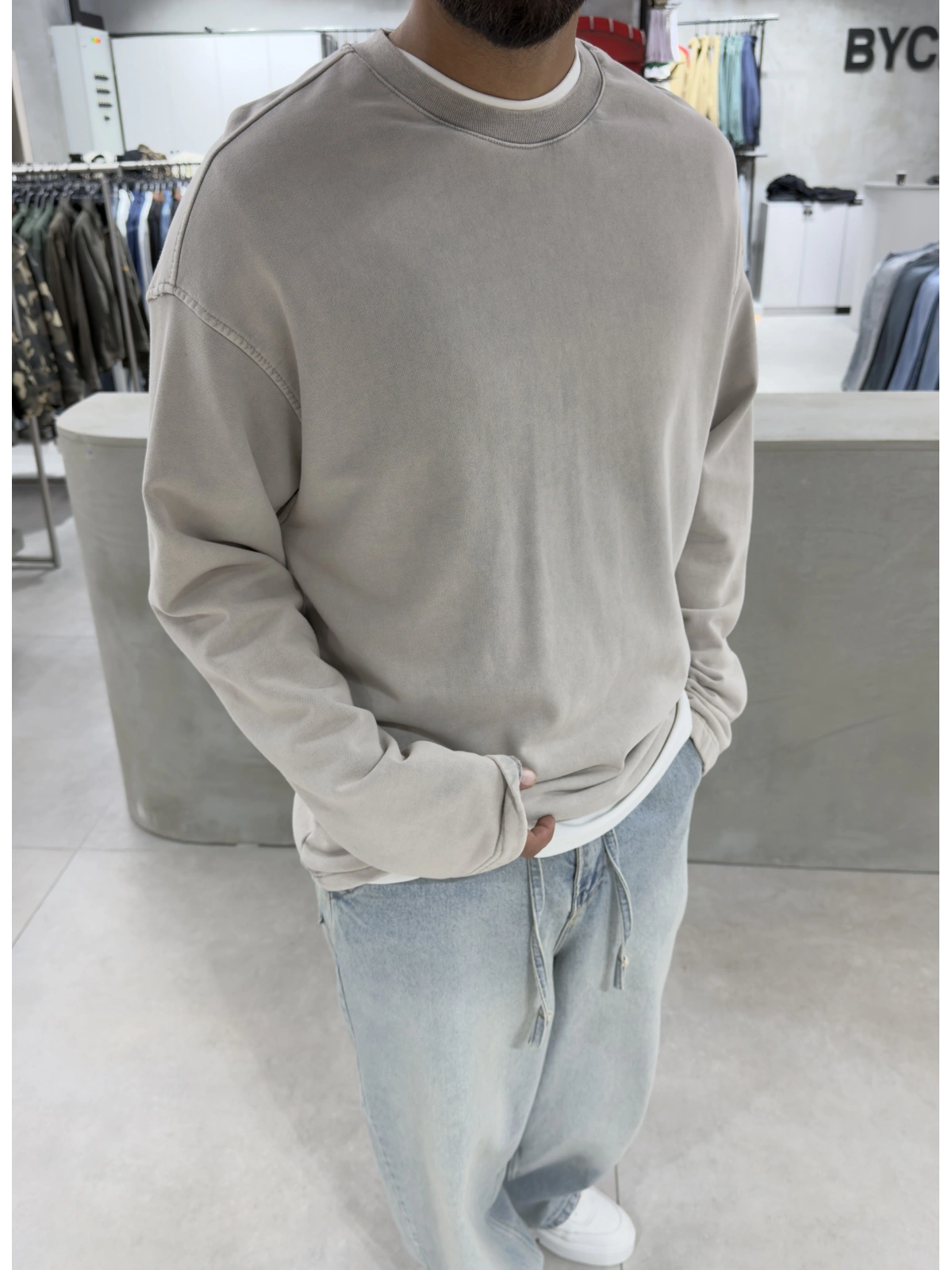 Krem Premium Yıkamalı Sweat