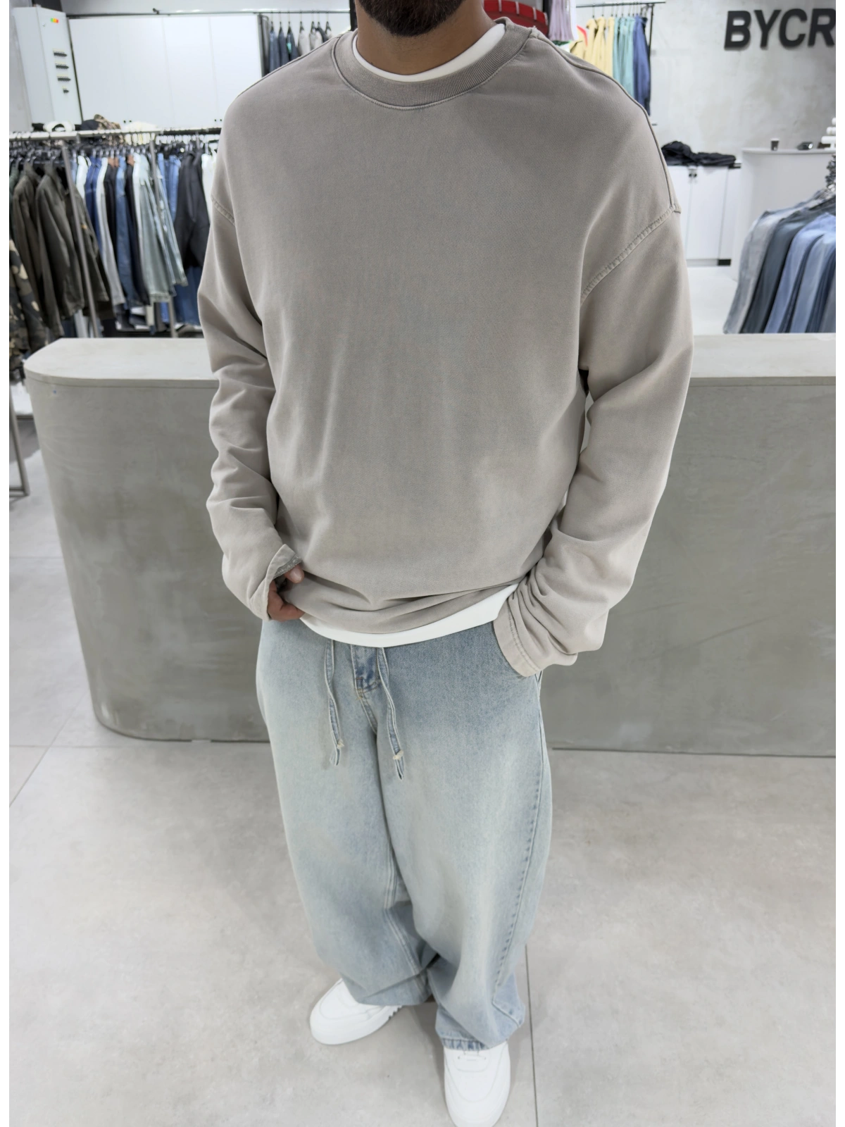Krem Premium Yıkamalı Sweat
