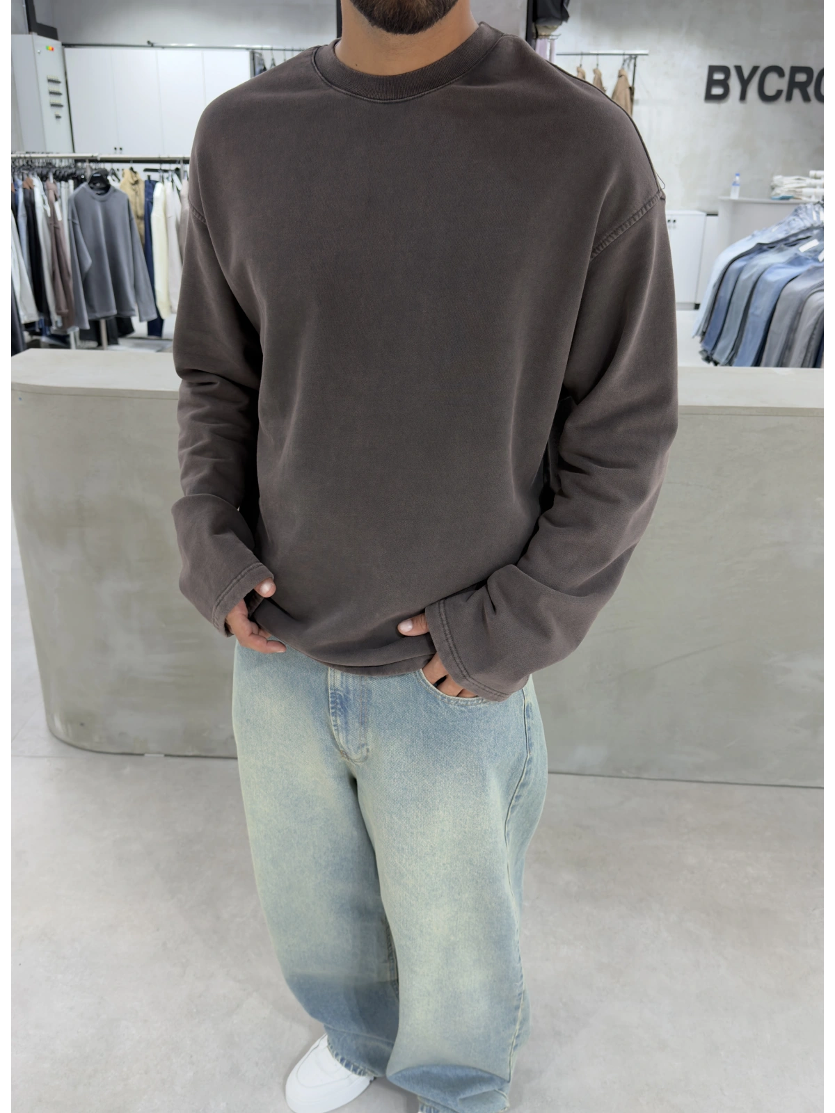 Kahve Premium Yıkamalı Sweat
