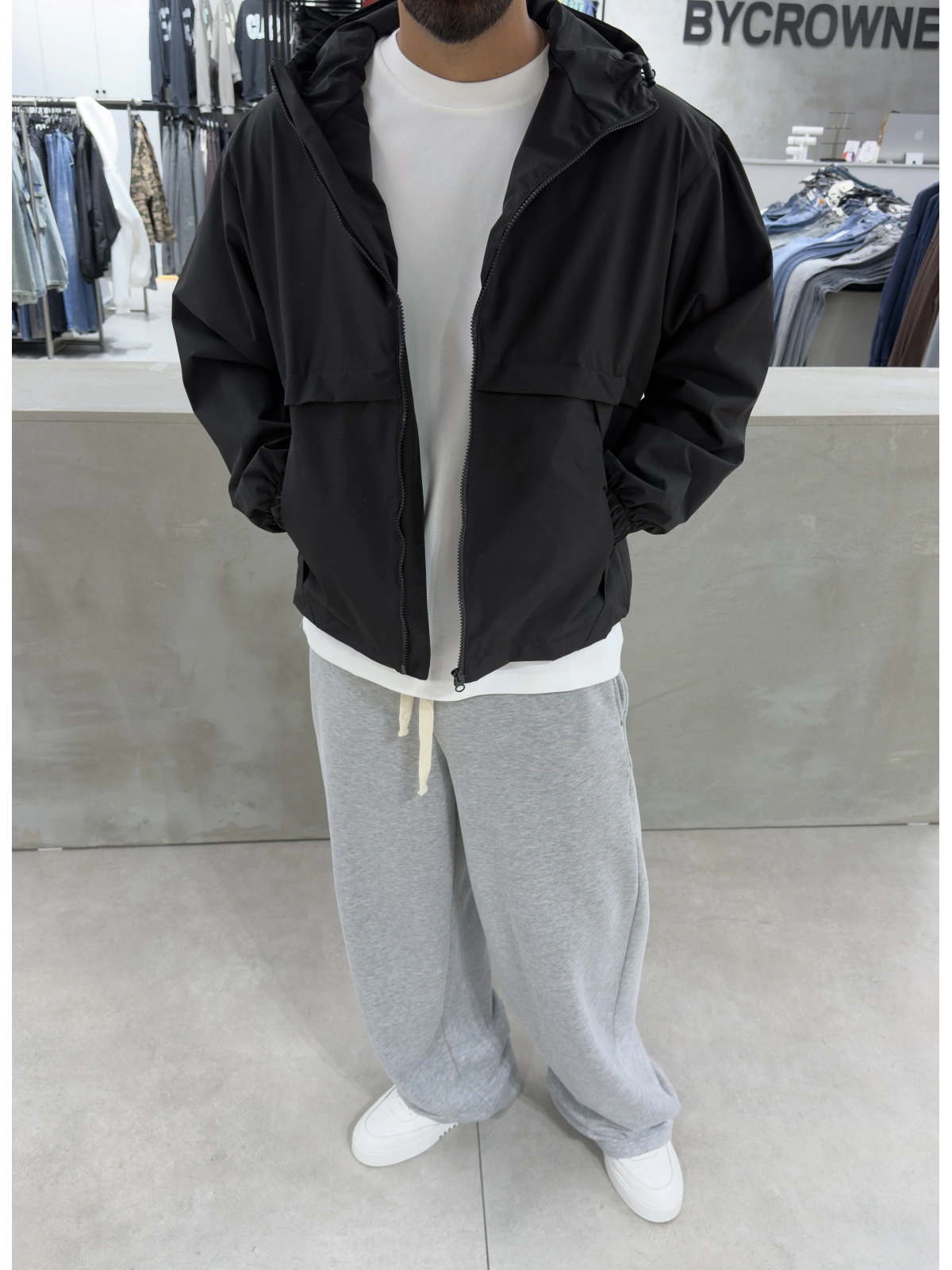 Siyah Premium Oversize Yağmurluk Mont