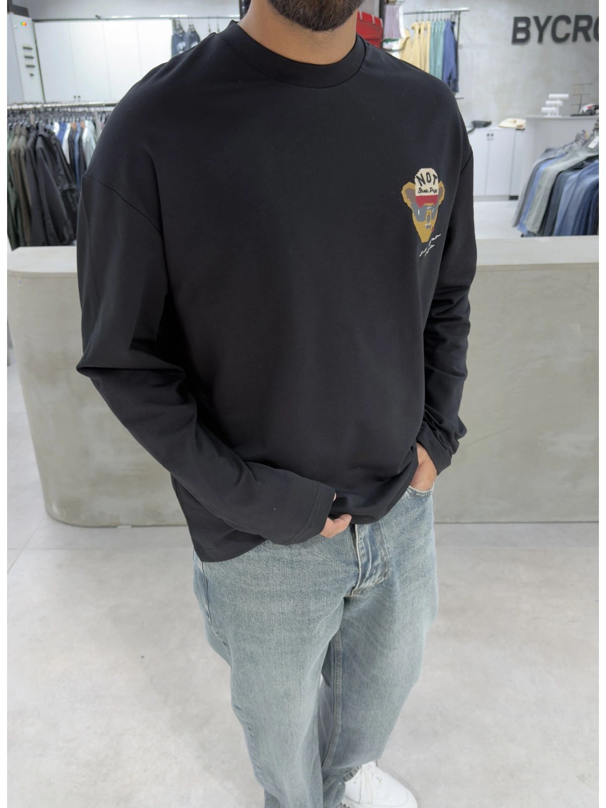 Siyah Teddy Oversize Uzun Kol Sweat