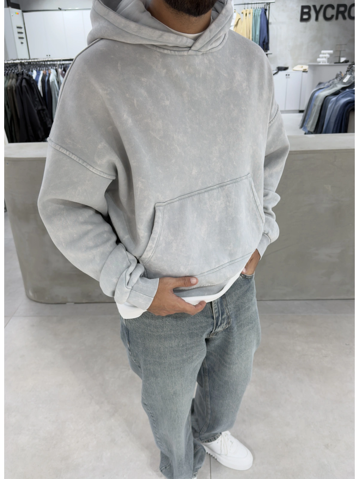 Gri Premium Yıkamalı Boxy Sweatshirt