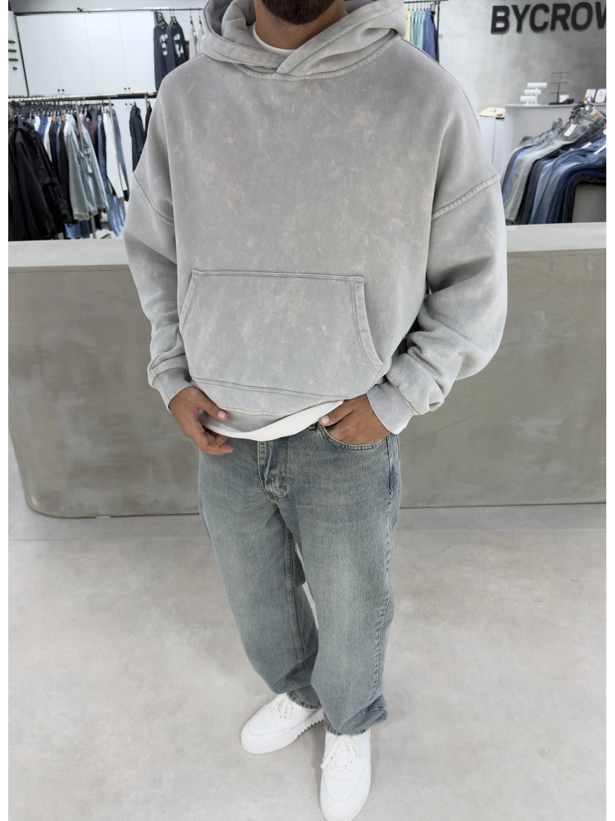 Gri Premium Yıkamalı Boxy Sweatshirt