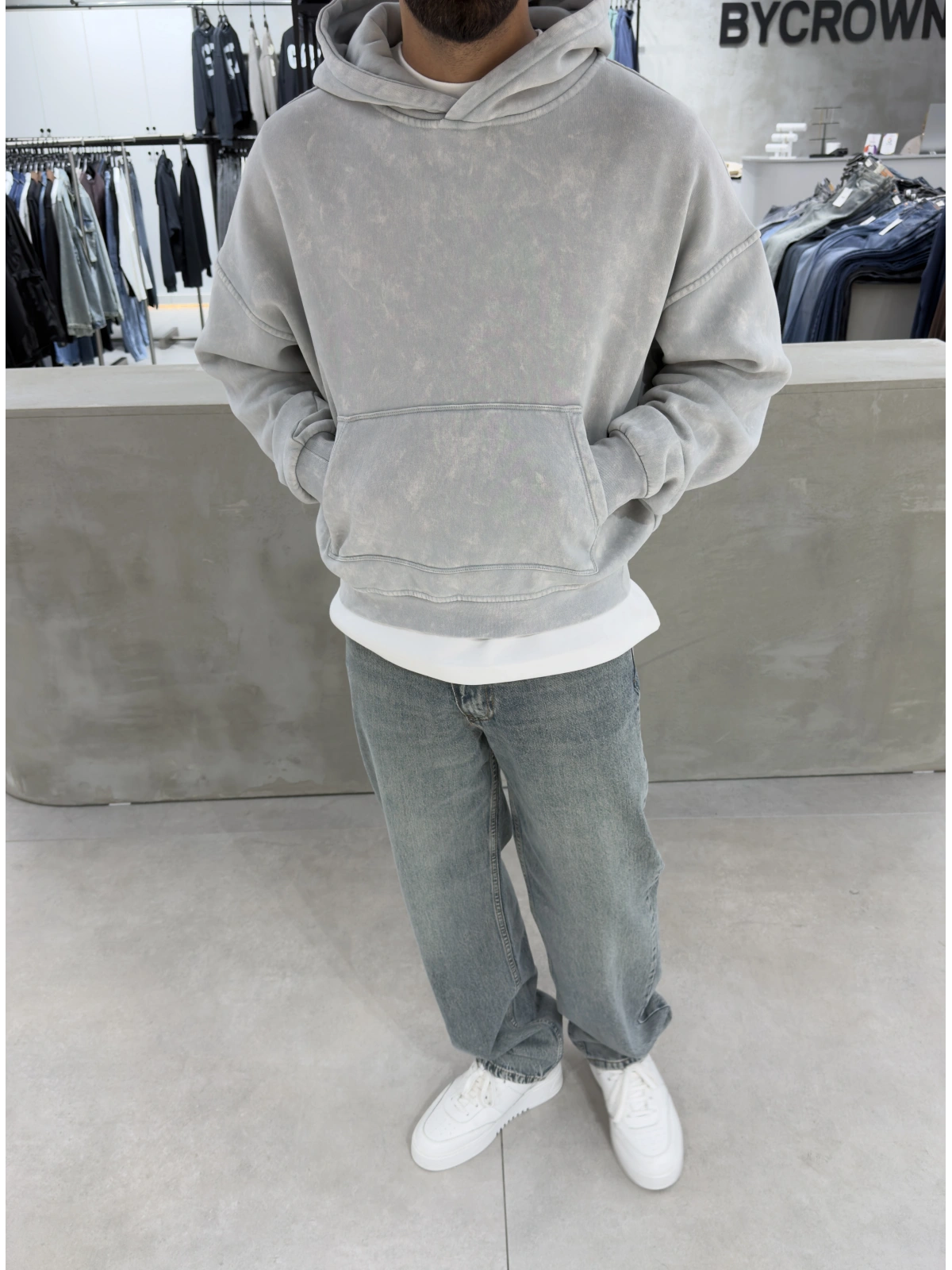 Gri Premium Yıkamalı Boxy Sweatshirt