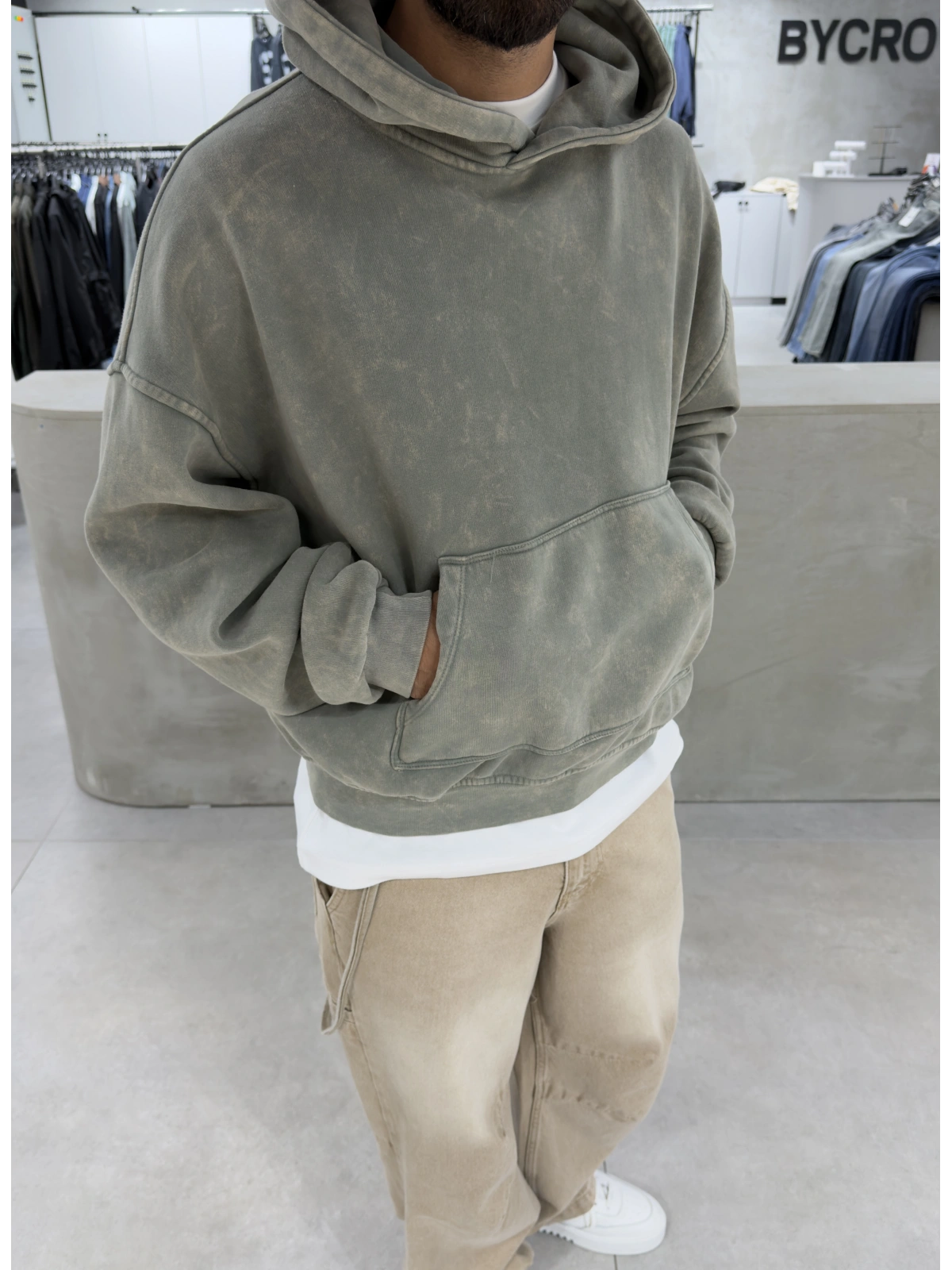Yeşil Premium Yıkamalı Boxy Sweatshirt